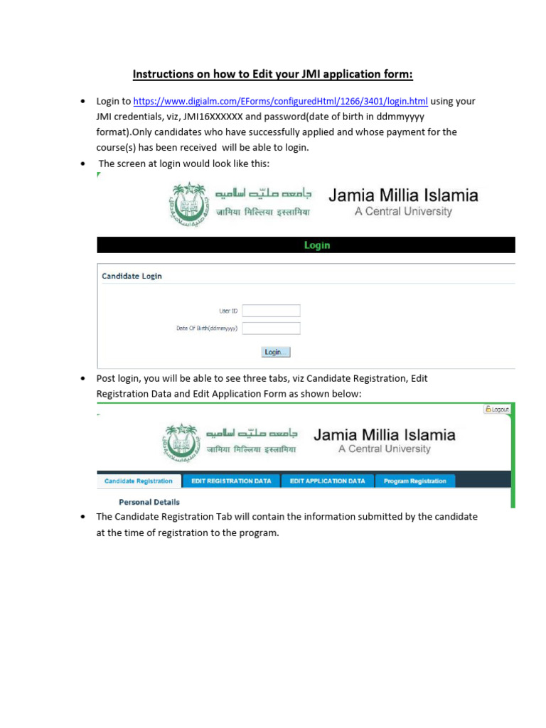 Edit Your JMI Application Form Guide | PDF | Button (Computing ...