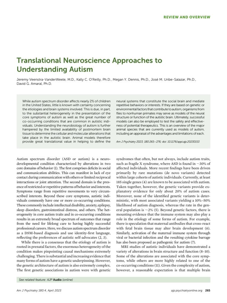Veenstra Vanderweele 2023 Translational Neuroscience Approaches to ...