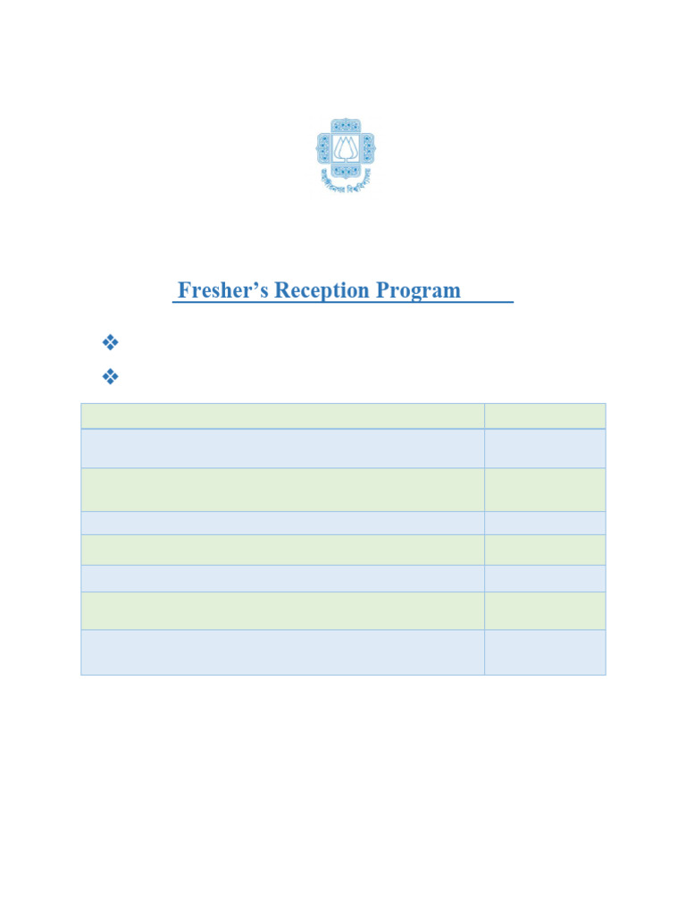 2024 Fresher's Reception Program Schedule | PDF