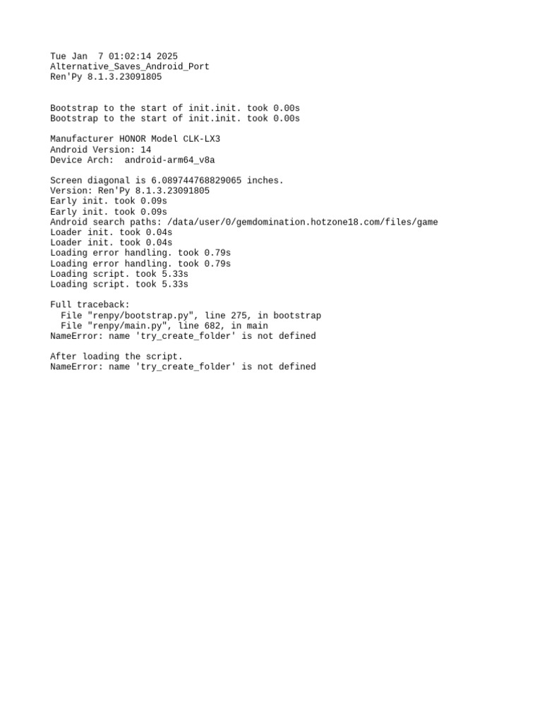 Ren'Py 8.1.3 Android Error Log | PDF