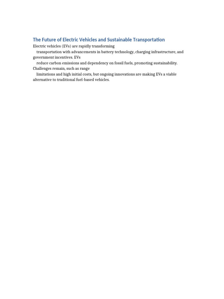The Future of Electric Vehicles and Sustainable Transportation | PDF
