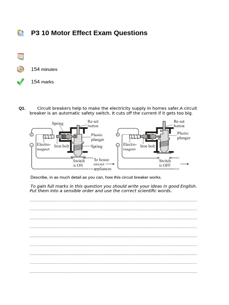 Motor Effect Exam Questions Guide | PDF | Electric Motor | Inductor