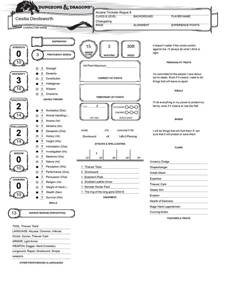 Arcane Trickster Rogue Character Sheet | PDF