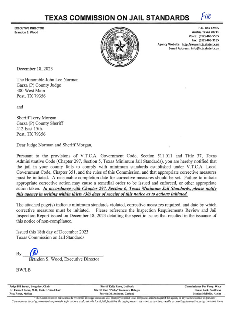 Texas Commission On Jail Standards Noncompliance | PDF
