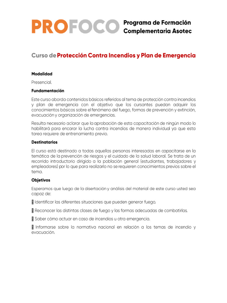 Curso de Protección Contra Incendios y Plan de Emergencia | PDF