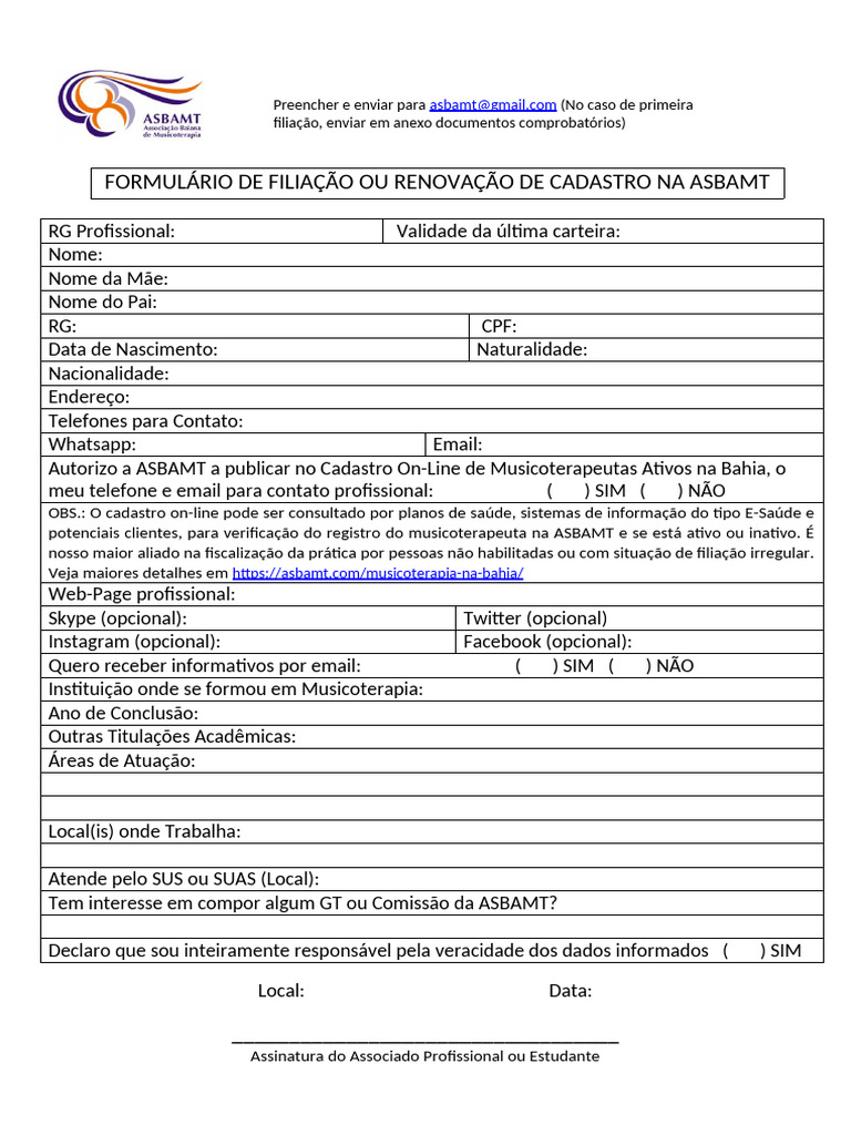 Formulario de Filiacao Atualizado 1 | PDF