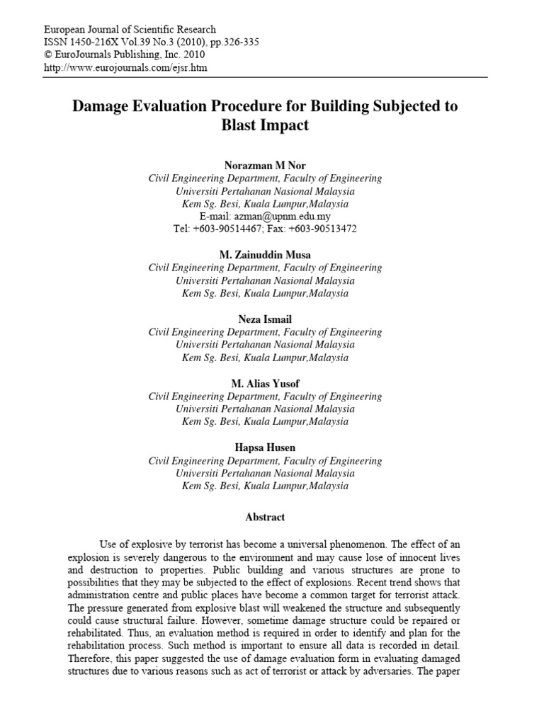 Blast Impact Damage Evaluation Guide | PDF | Earthquakes | Seismology