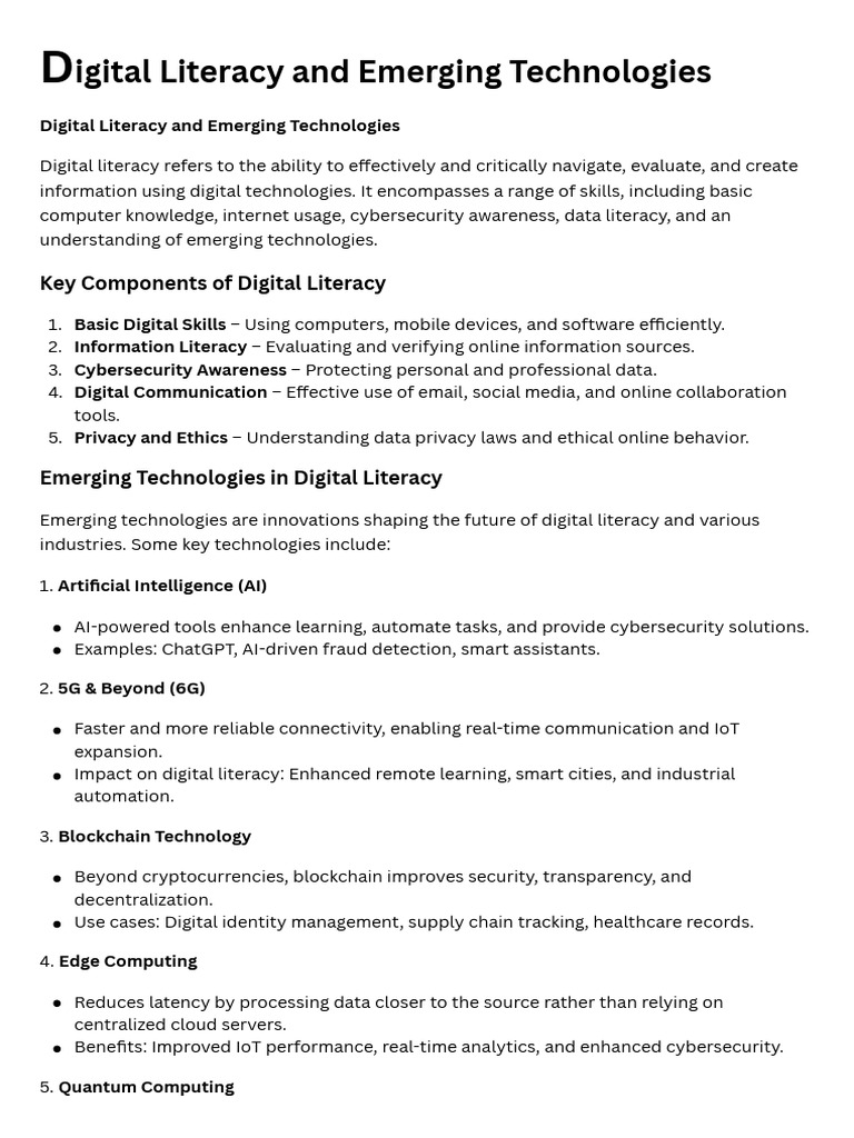 Digital Literacy in Emerging Tech | PDF | Artificial Intelligence ...