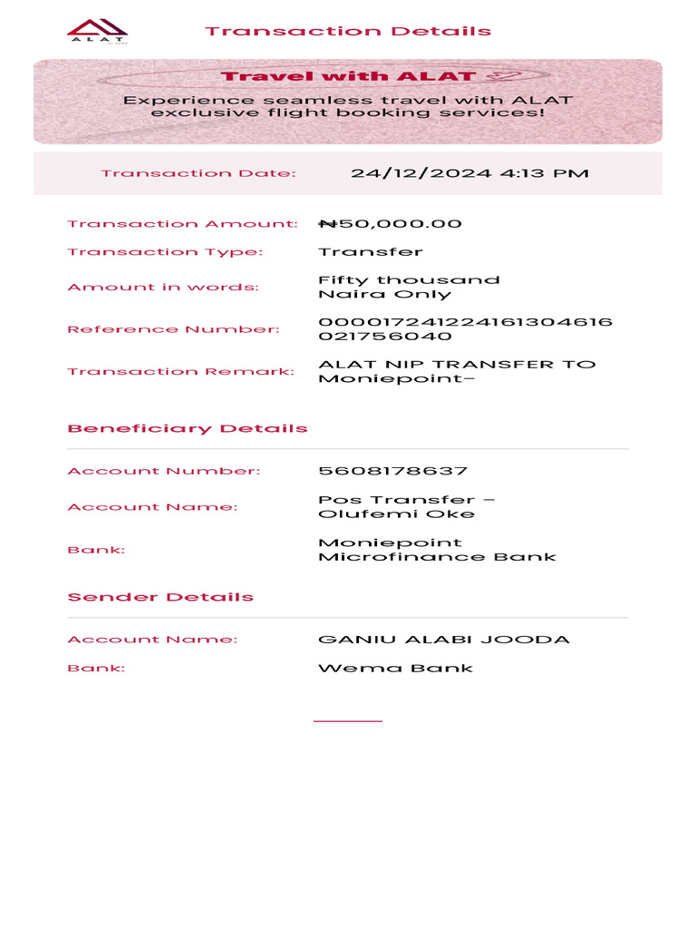 ALAT Transfer Receipt - Pos Transfer - Olufemi Oke - 5608178637 ...