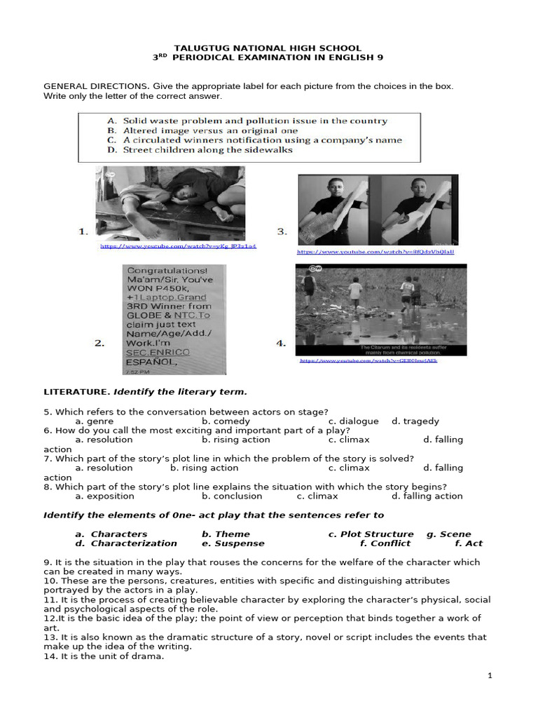 Third Quarterly Examination in English 9 | PDF | Play (Theatre) | Plot ...