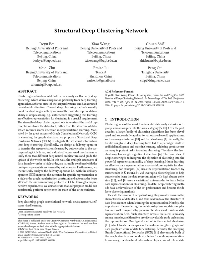 20-Structural deep clustering network | PDF | Deep Learning ...