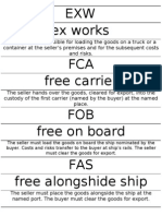 EXW Ex Works FCA Free Carrier FOB Free On Board FAS Free Alongshide Ship