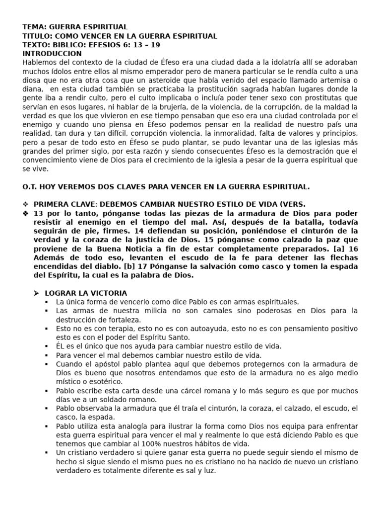 Claves para Vencer en la Guerra Espiritual | PDF | Oración | Cristo ...
