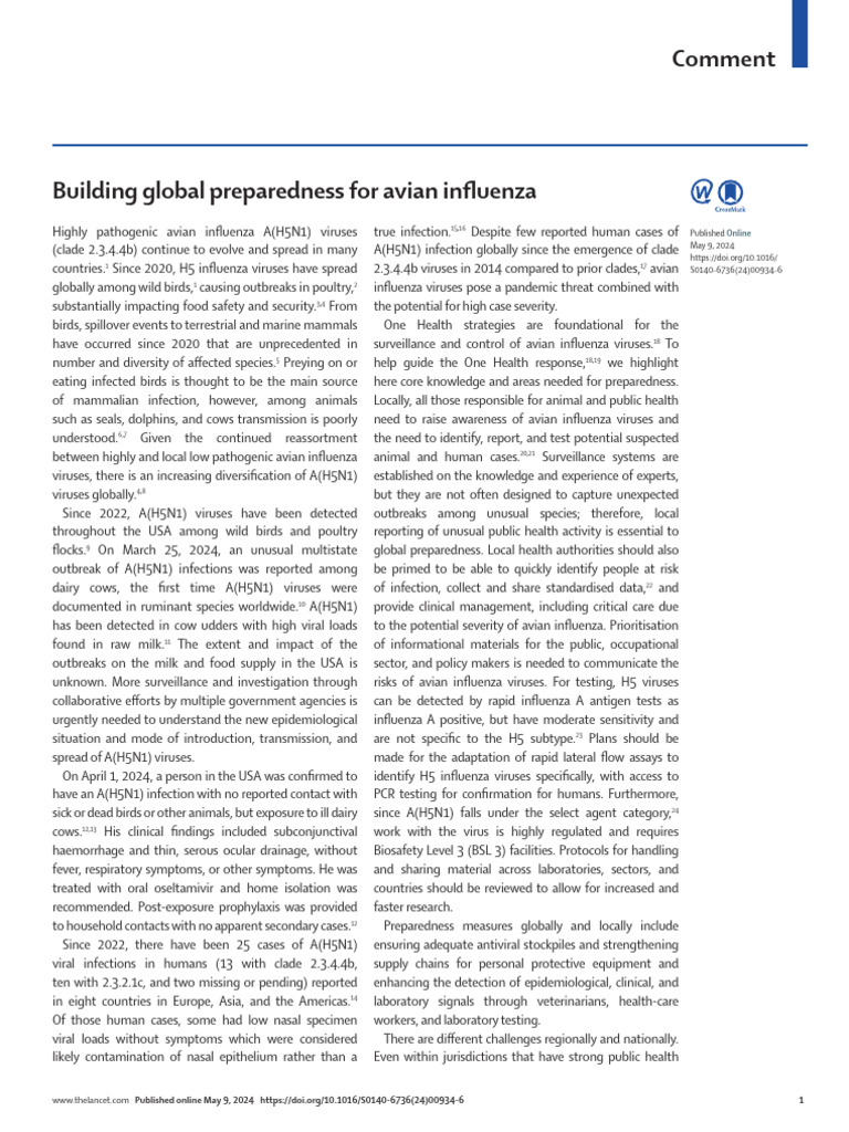 Global Preparedness for Avian Influenza | PDF | Influenza A Virus ...