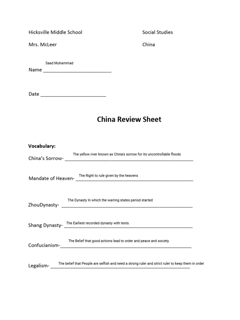 Kami Export - Review Sheet For China | PDF | Emperor Of China | China