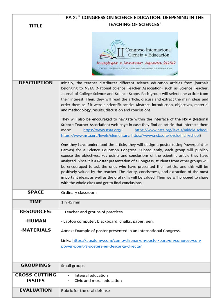 Science Education Congress Activity | PDF | Learning