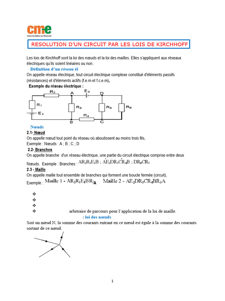 Lois de Kirchhoff en Circuits Électriques | PDF | Réseau électrique ...