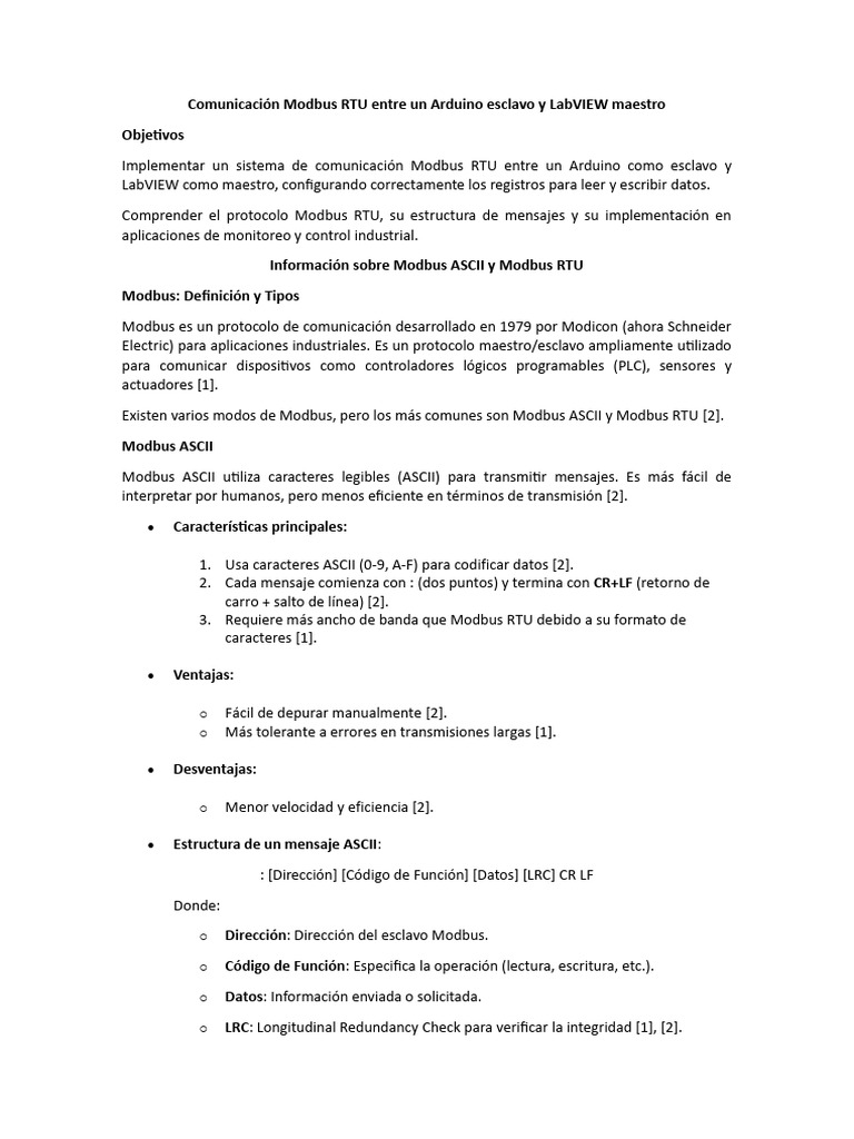 Comunicación Modbus RTU con Arduino y LabVIEW | PDF | Ascii ...