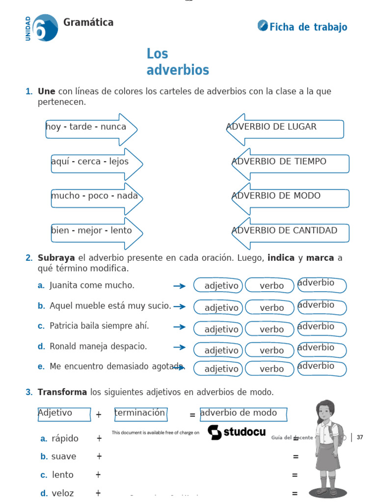 Actividades de Adverbios para 4° Grado | PDF | Adverbio | Relaciones ...