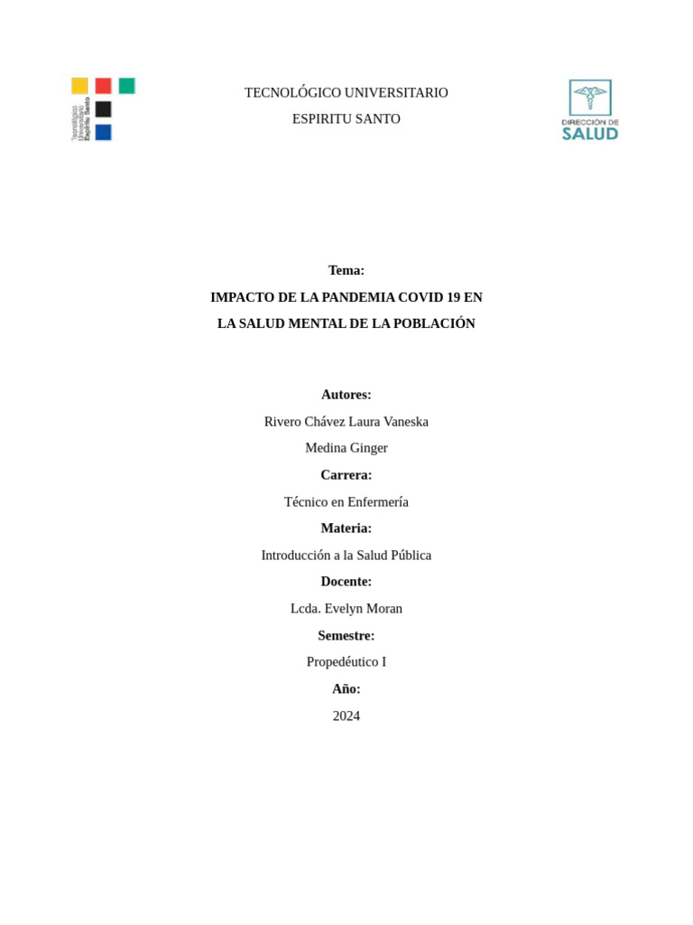 Impacto de La Pandemia Covid 19 en La Salud Mental de La Población ...