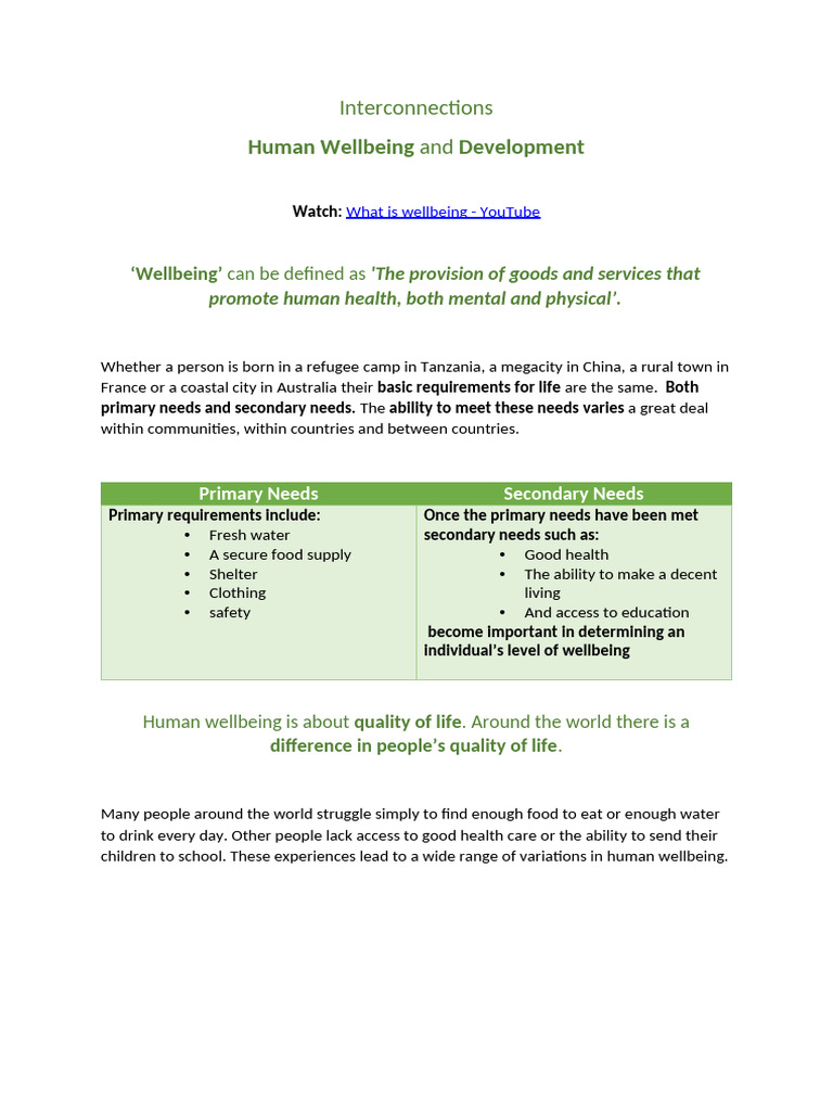 Understanding Human Wellbeing and Development | PDF | Poverty | Poverty ...