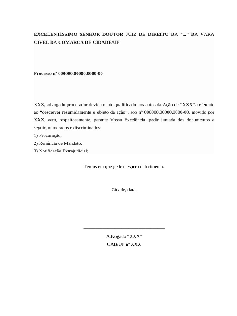 Juntada de Renúncia de Mandato | PDF | Advogado | Procuração