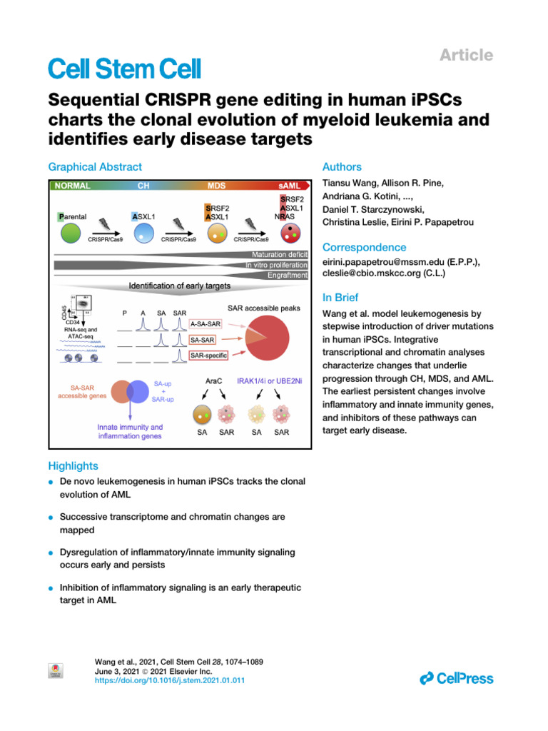 Sequential CRISPR Gene Editing in Human iPSCs | PDF | Hematopoietic ...