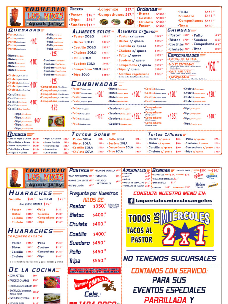 Menu Taqueria Los Mixes 2024 - 240113 - 153846-2 | PDF
