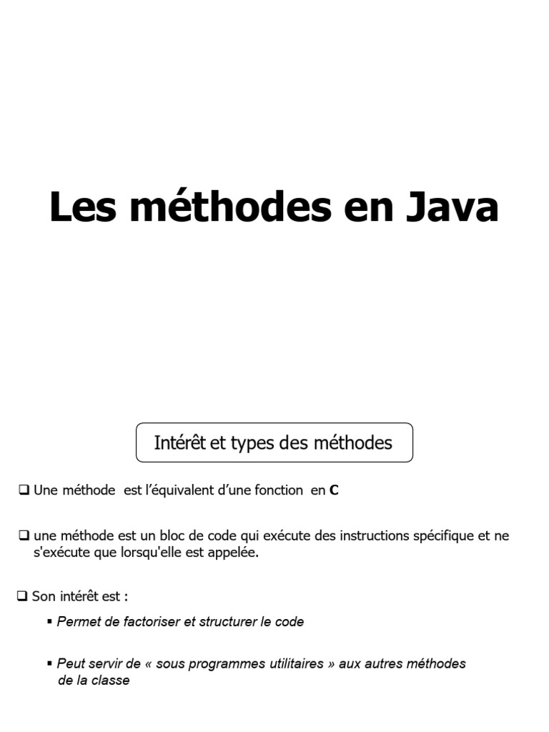 Introduction aux méthodes Java | PDF | Java (Langage de programmation ...