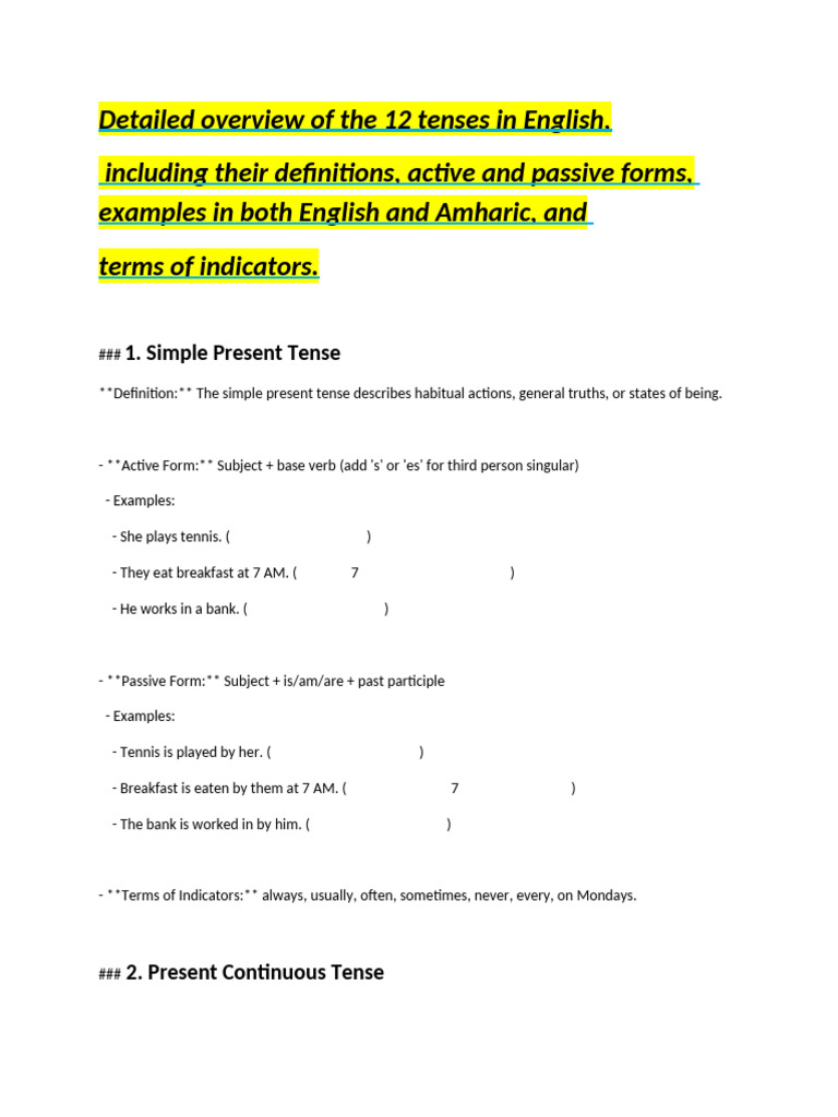 Overview of English Tenses | PDF | Grammatical Tense | Perfect (Grammar)