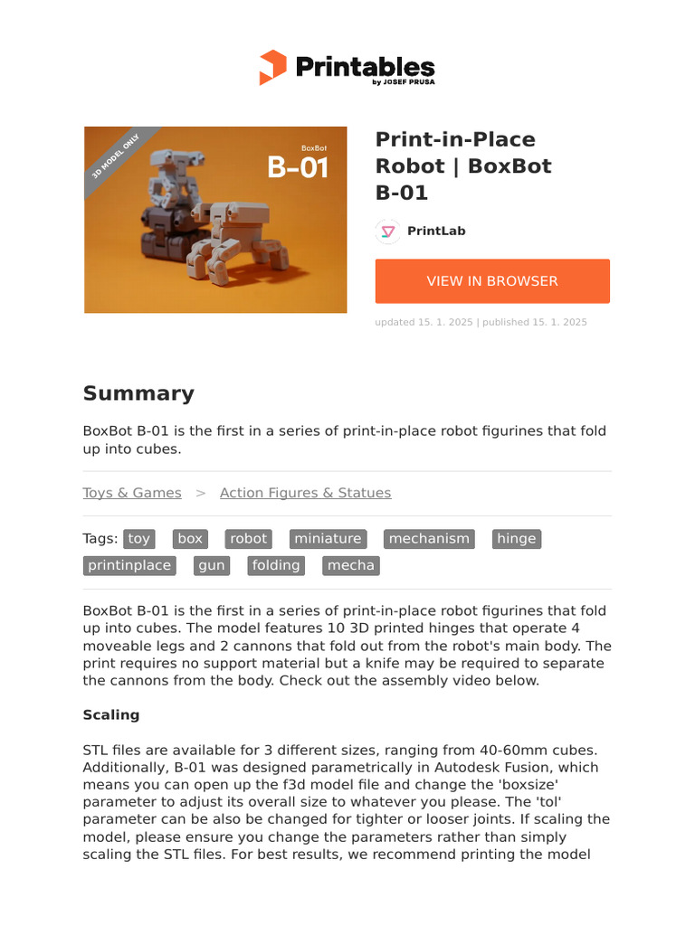 Print-in-Place Robot: BoxBot B-01 | PDF | 3 D Printing