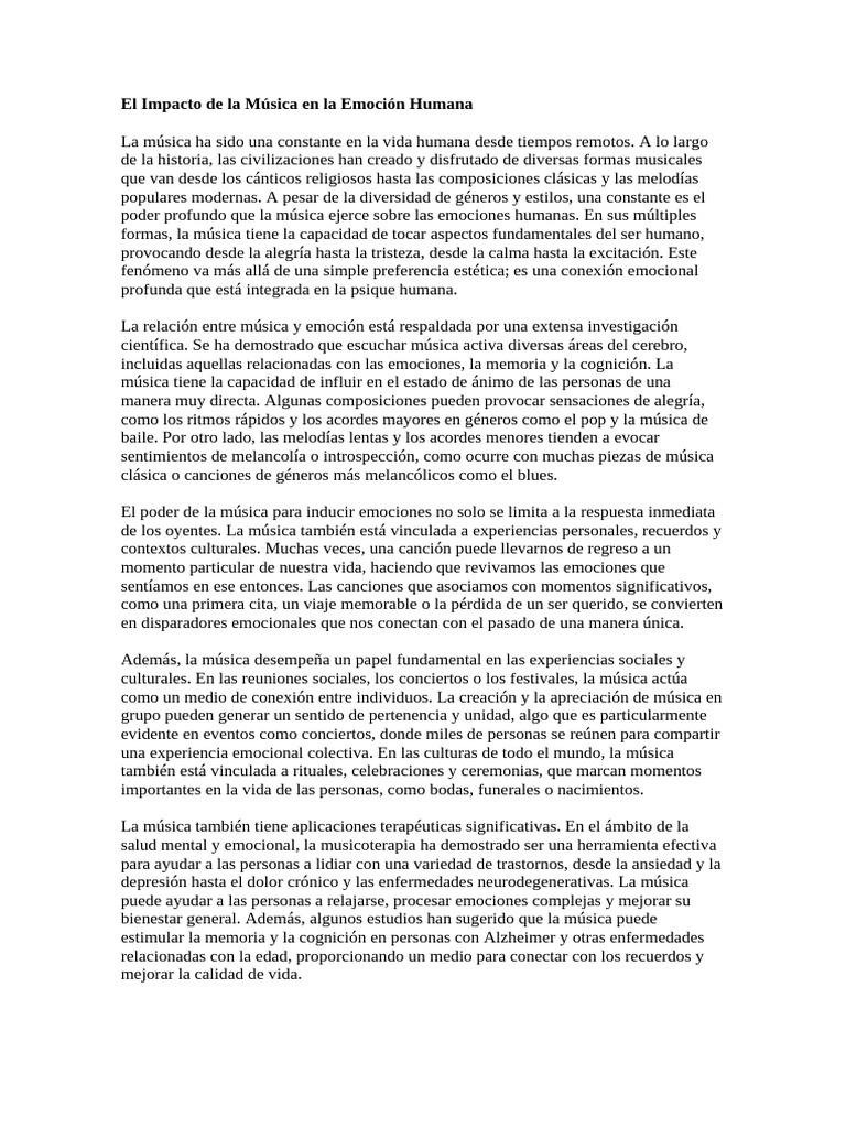 La Música y su Impacto Emocional | PDF | Las emociones | Sicología