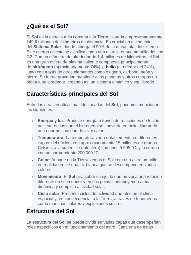Características y importancia del Sol | PDF | Dom | Tierra