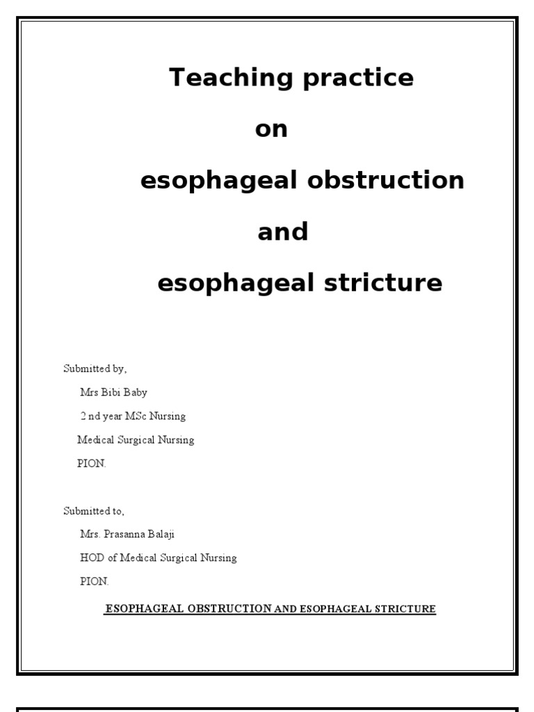 Esophageal Obstruction and Stricture Guide | PDF | Esophagus ...