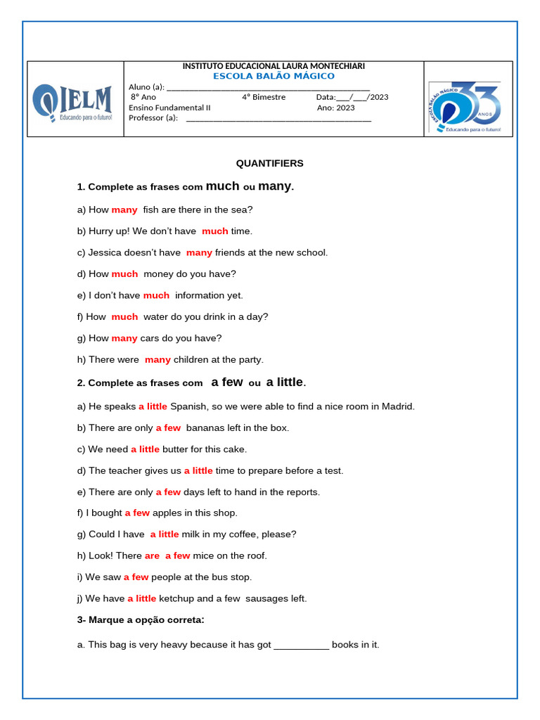 Quantifiers Practice for 8th Grade Students | PDF | Drink