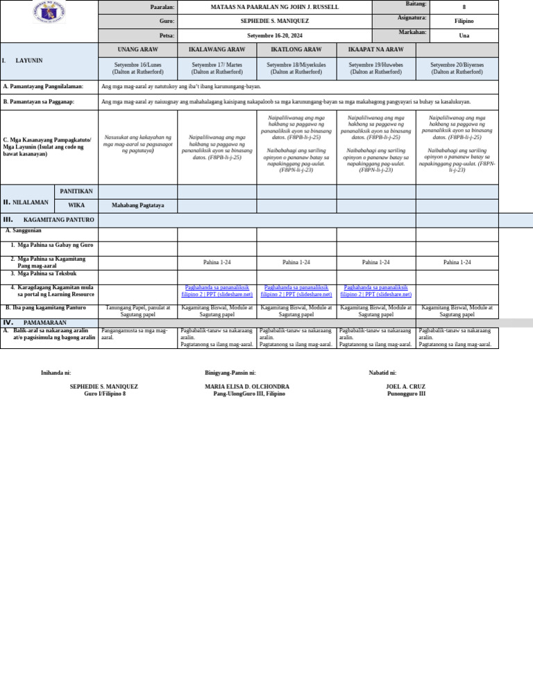 DLL-GRADE 8 7th Week | PDF