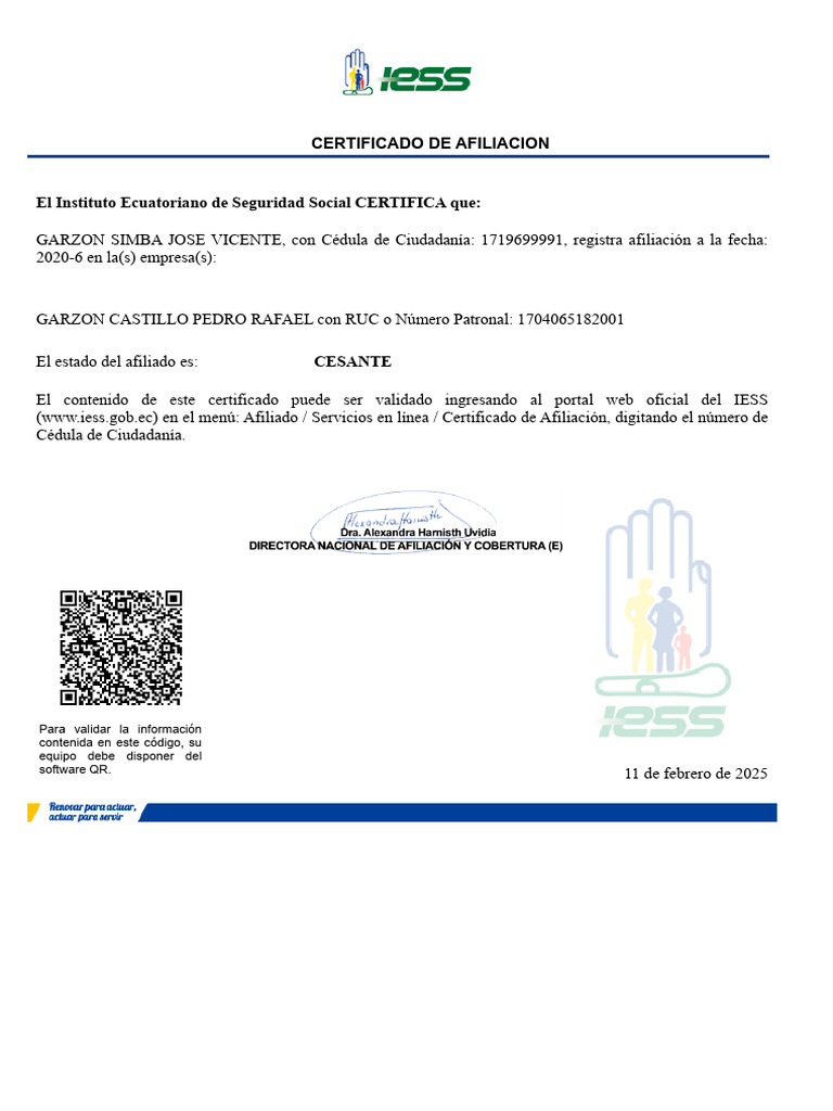 Certificado de Afiliación IESS 2025 | PDF