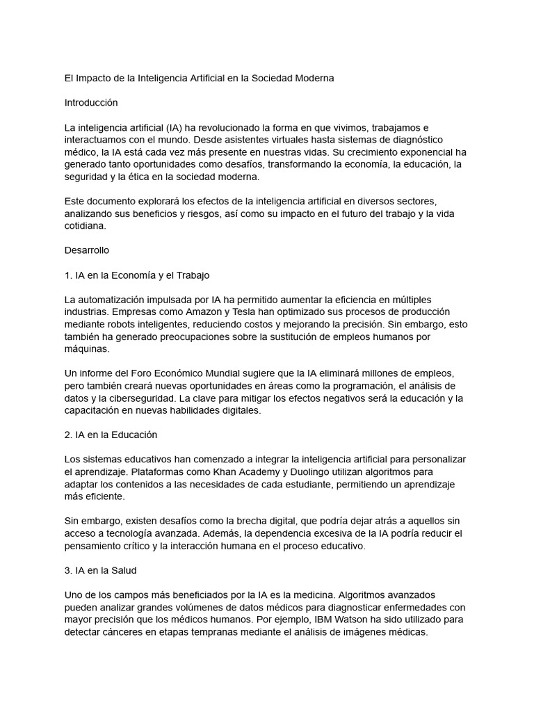 Impacto de la IA en la Sociedad Actual | PDF | Inteligencia artificial ...