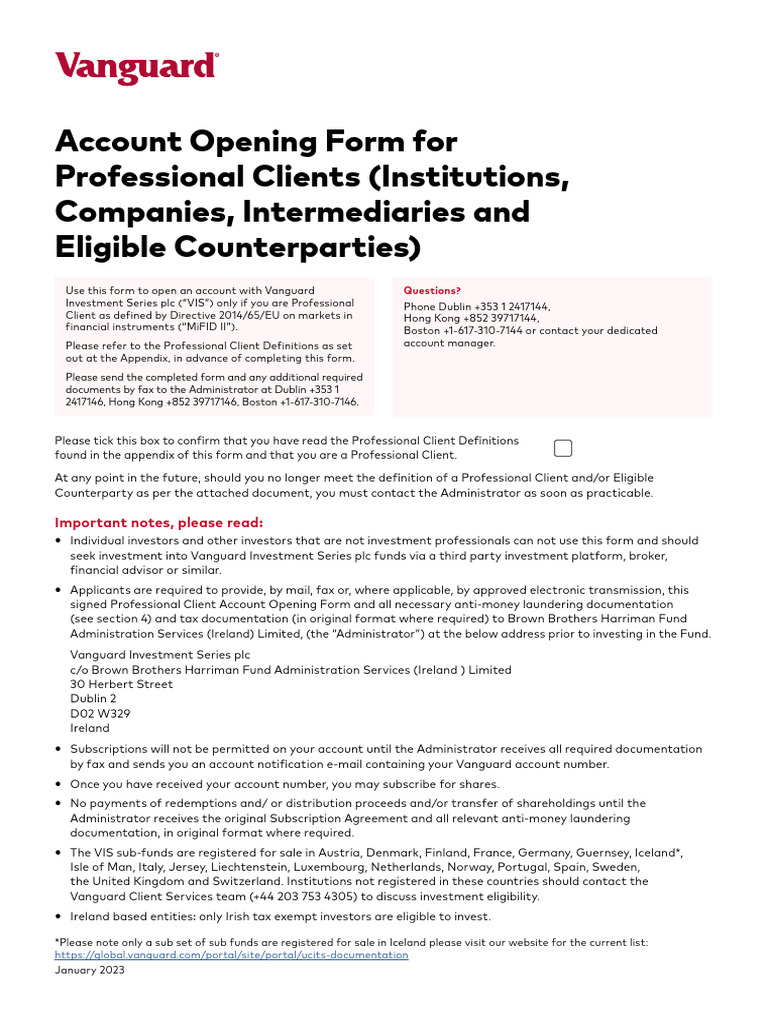 Vanguard Professional Client Account Form | PDF | Dividend | Indemnity