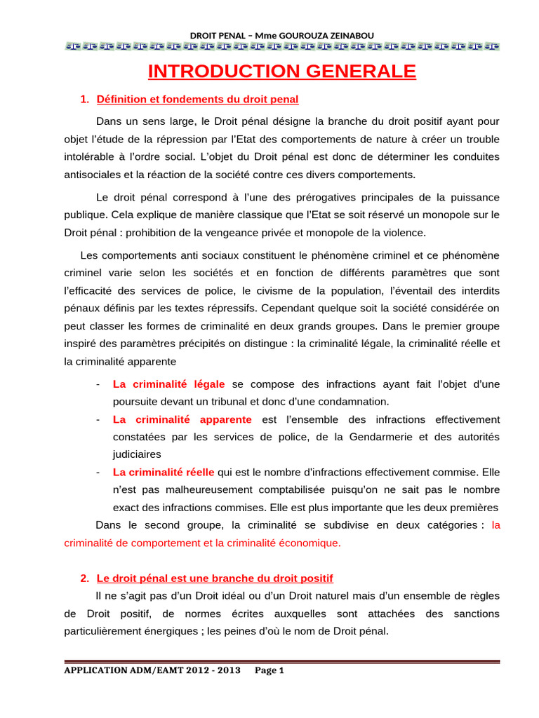 Introduction au Droit Pénal et ses Fondements | PDF | Crimes | Crime et ...