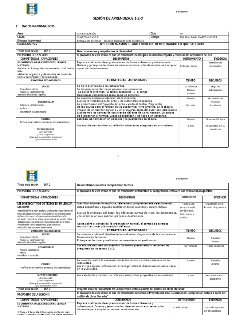 Sesiones de Aprendizaje Comunicación 4° Grado | PDF | Comprensión ...