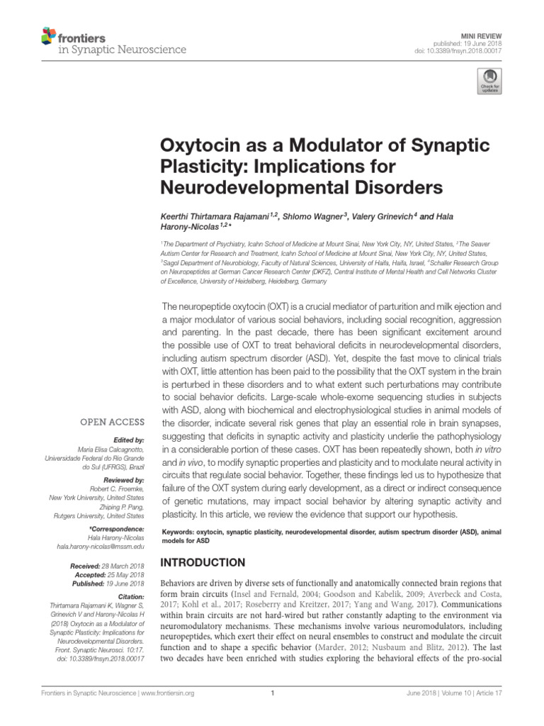 Oxytocin As A Modulator of Synaptic Plasticity | PDF | Long Term ...