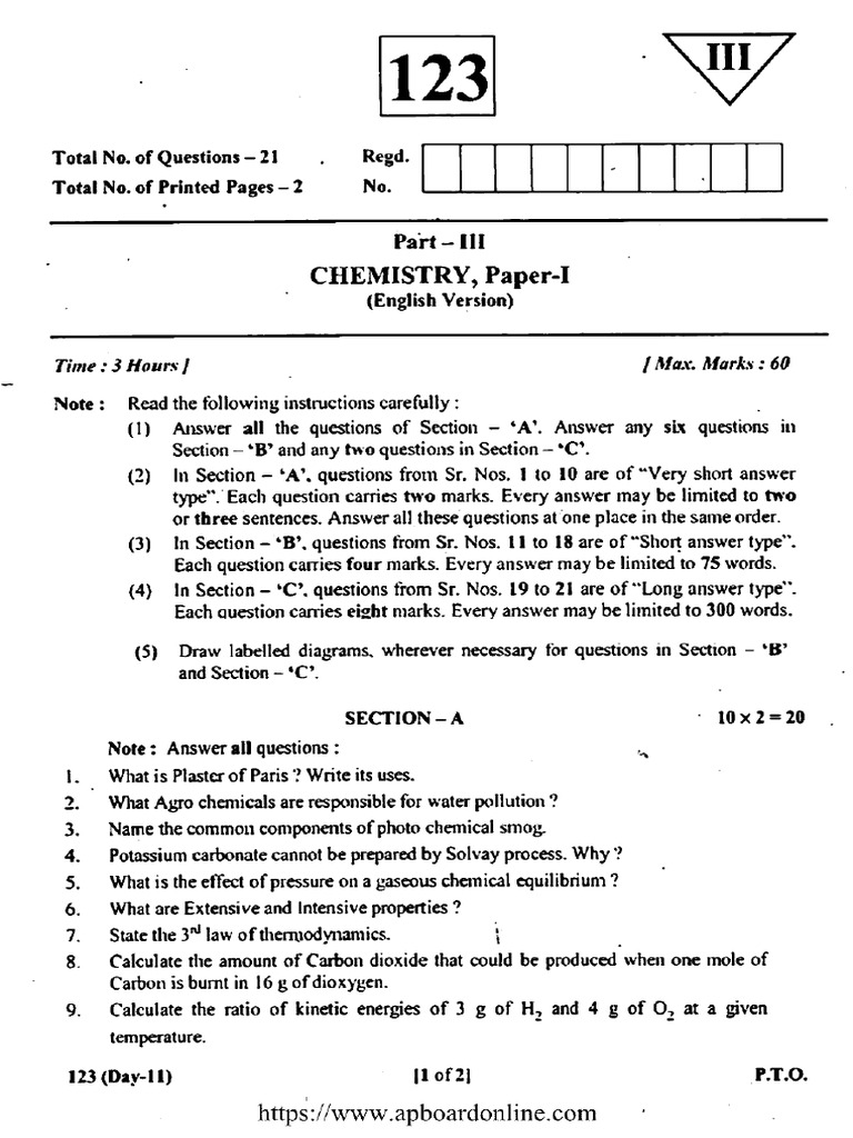 Ap Inter 1 Year Chemistry English Version P1 123 2019 Pdf