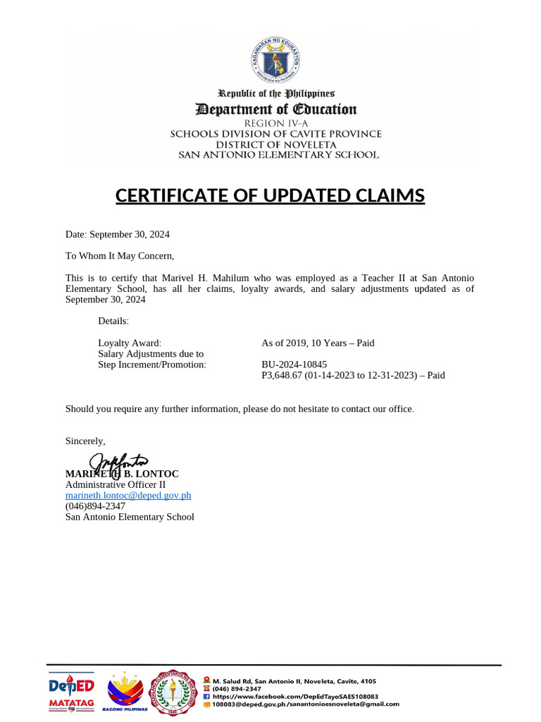 Certificate of Employment and Claims Update | PDF | Business | Labor