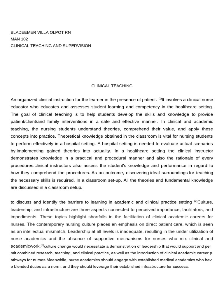 Clinical Teaching in Nursing Education | PDF | Nursing | Learning