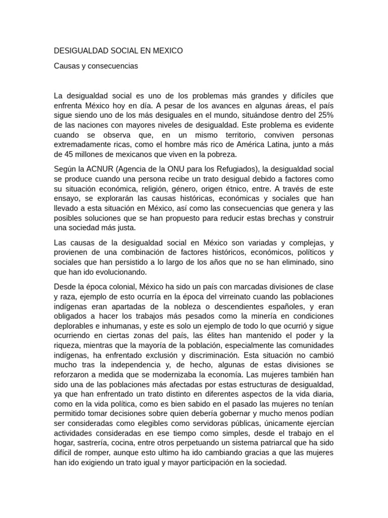 Desigualdad Social en México: Causas y Efectos | PDF | Pobreza ...