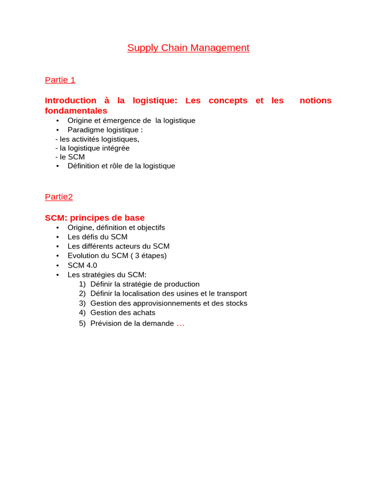 cours 2024 SCM 1, 2, 3 et 4 | PDF | Logistique | Gestion de la chaîne ...