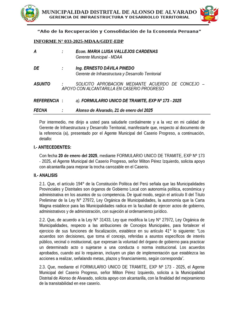INFORME #2025-033 Solici | PDF | Gobierno local | Gobierno