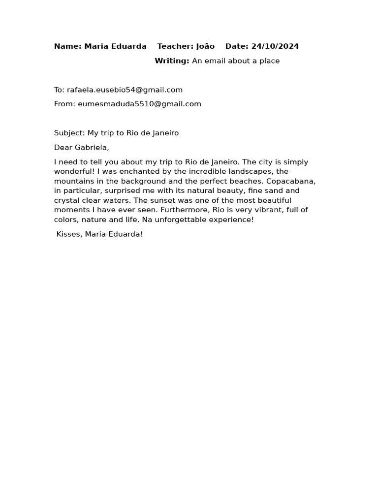 Email About Rio de Janeiro Trip | PDF