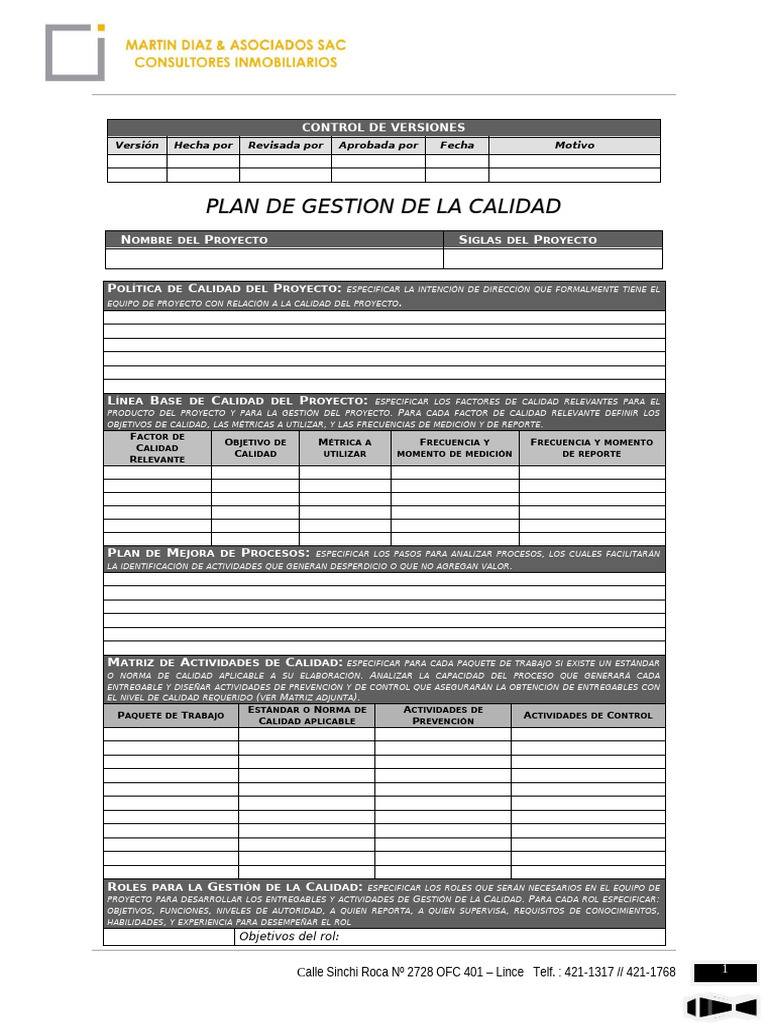 Calidad - Plan de Gestion de La Calidad | PDF | Gestión de la calidad